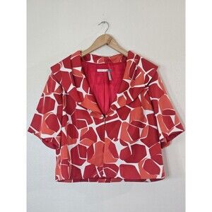 Classiques Entier Silk Red Patterned Blazer Jacket Womens Size Medium Short